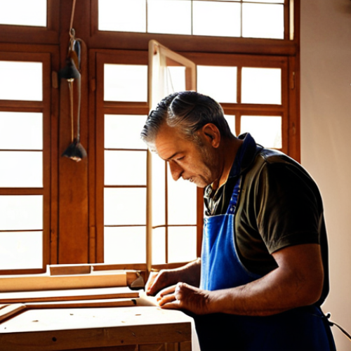 Home 8 **Image Prompt:** A craftsman in a bright, modern Portuguese workshop, carefully inspecting a finished product. The workshop has large windows, letting in natural light, and displays the brand's logo subtly. The scene evokes a sense of quality, tradition, and "Made in Portugal" pride. Focus on warm lighting and inviting atmosphere.