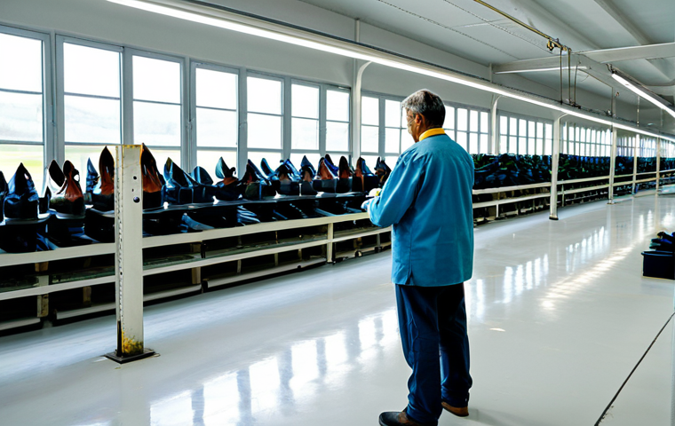 Modern Shoe Factory in Northern Portugal**
"Interior of a bright, modern shoe factory in Northern Portugal. Skilled workers are carefully crafting leather shoes. Natural light streams through large windows. Machinery is clean and state-of-the-art. Focus on the craftsmanship and the quality of the materials. Fully clothed workers, appropriate attire, safe for work, perfect anatomy, natural proportions, professional setting, modest, high quality."
**