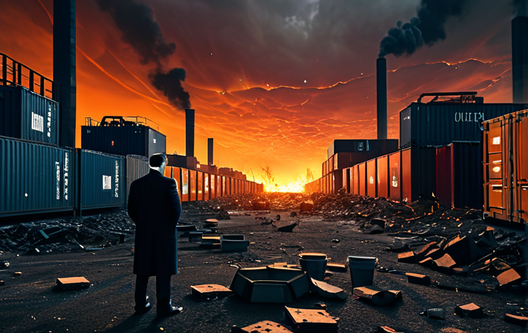 리쇼어링과 산업 통계 분석 - **Geopolitical Instability:**
    Prompt: "A dystopian industrial landscape under a stormy, fiery re...