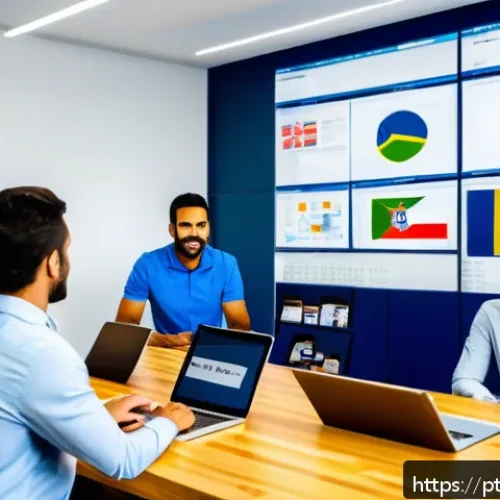 리쇼어링의 교육 및 훈련 필요성 - A modern Brazilian office environment with diverse employees engaged in a hands-on ERP software trai...